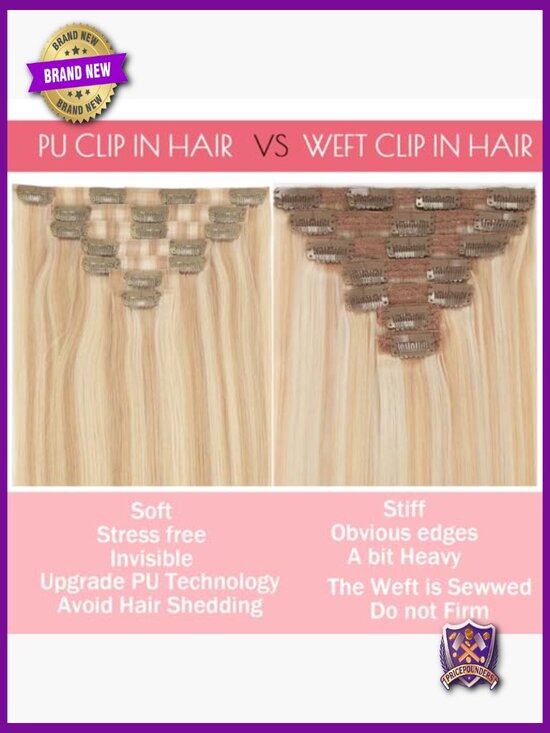 Seamless PU Weft Clip In Hair Extensions 14\